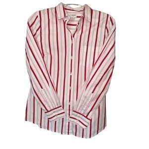 J.Crew women's button down cotton blend shirt white pink red‎ XS NWT